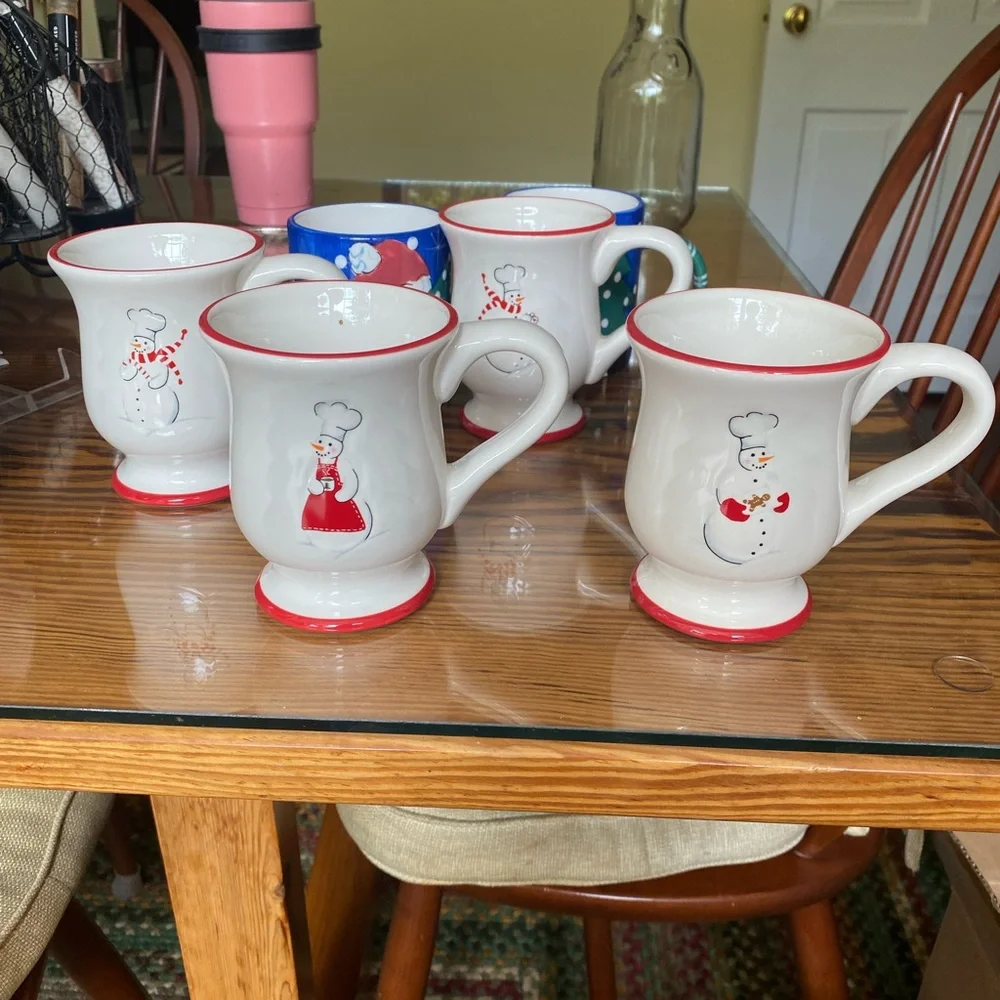 Williams Sonoma White and Red Ceramic Mugs Set